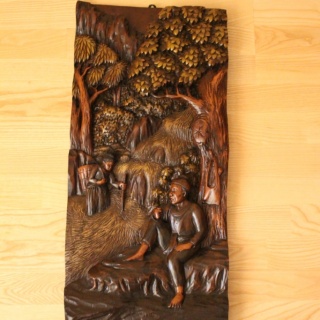 Резная картина по дереву «Отдыхающий путник», Индонезия