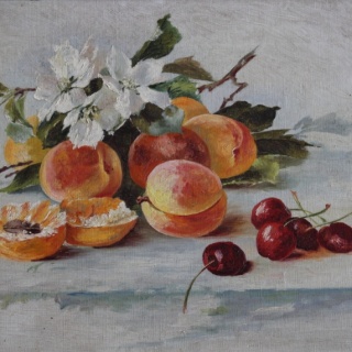 Натюрморт "Абрикосы с вишнями", 19-й век