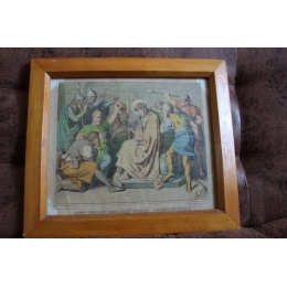 Литография "Иисус увенчанный тернием биенный и поруганный" 19 век