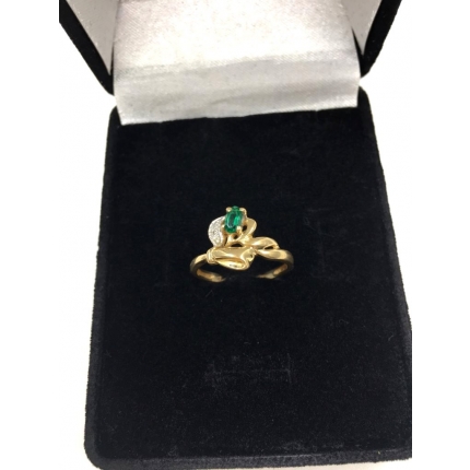 Женское золотое кольцо (золото 585 пробы изумруд бриллианты)  СССР     