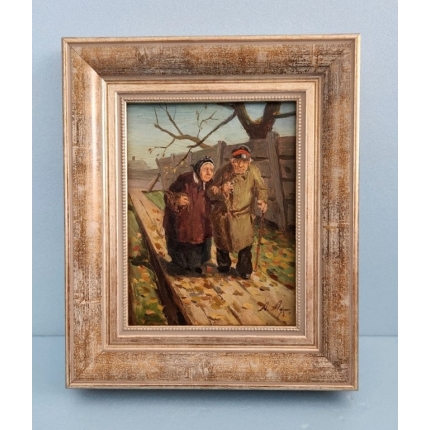 Картина "Старички на прогулке" Российская империя А.Ф. Афанасьев 1910-е гг