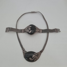 Серебряное колье с браслетом. Агат