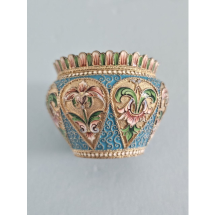 Серебряная солонка в расписной эмали. 84 проба. 