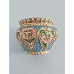 Серебряная солонка в расписной эмали. 84 проба. 