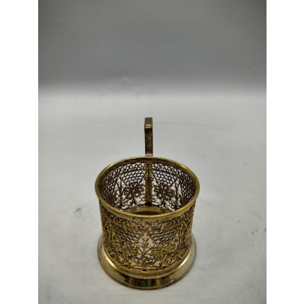 Мельхиоровый ажурный подстаканник с позолотой. СССР.